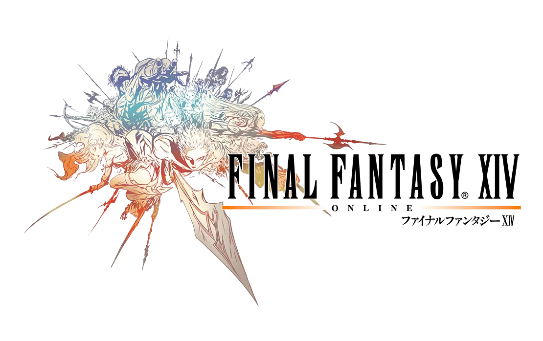 the original game logo depicting the different game races and the text saying Final Fantasy XIV Online